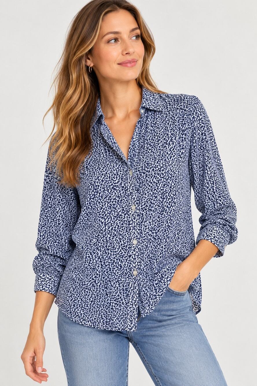 Grayson The Hero Linen Button Down Shirt Blue White Print Size 03 M Long Sleeve